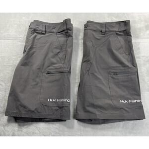 Lot of 2 Huk Shorts Men's XXL Gray 10" Inseam Cargo Fishing Vented Performance
